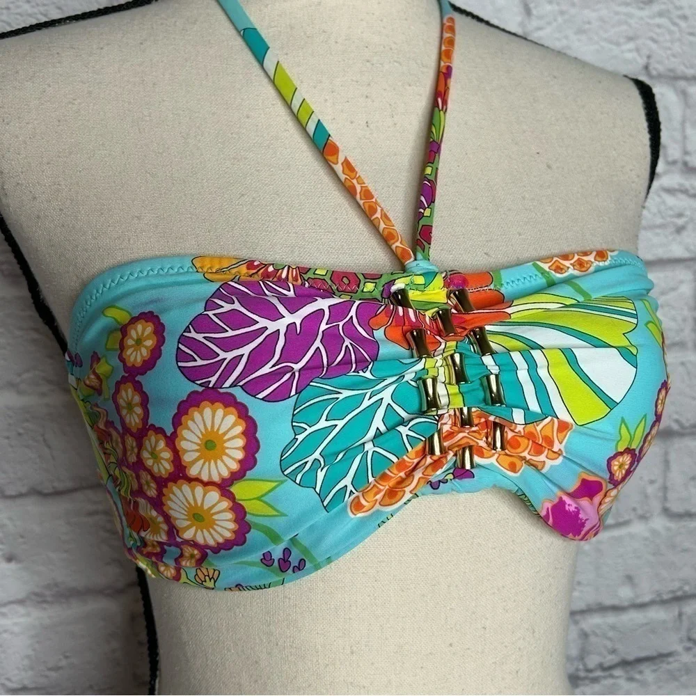 Trina Turk Colorful Floral Print Bikini Top